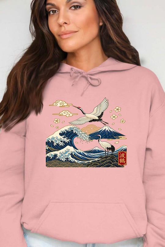 Japanese Mountain Wave - Sweat Capuche Femme-ROSE