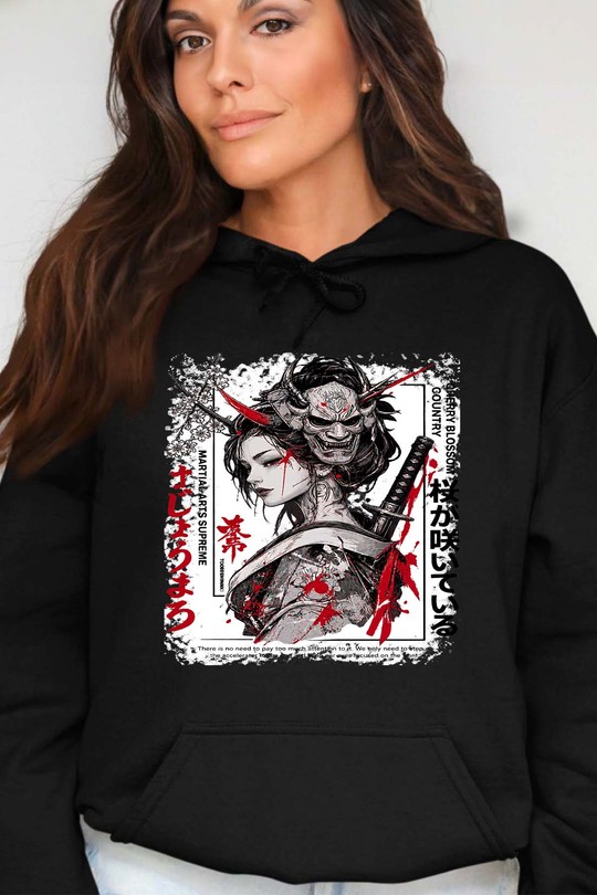 Oni Warrior crane - Sweat Capuche Femme-NOIR