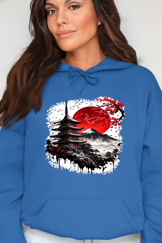 Red Sun sakura - Sweat Capuche Femme-BLEU ROI