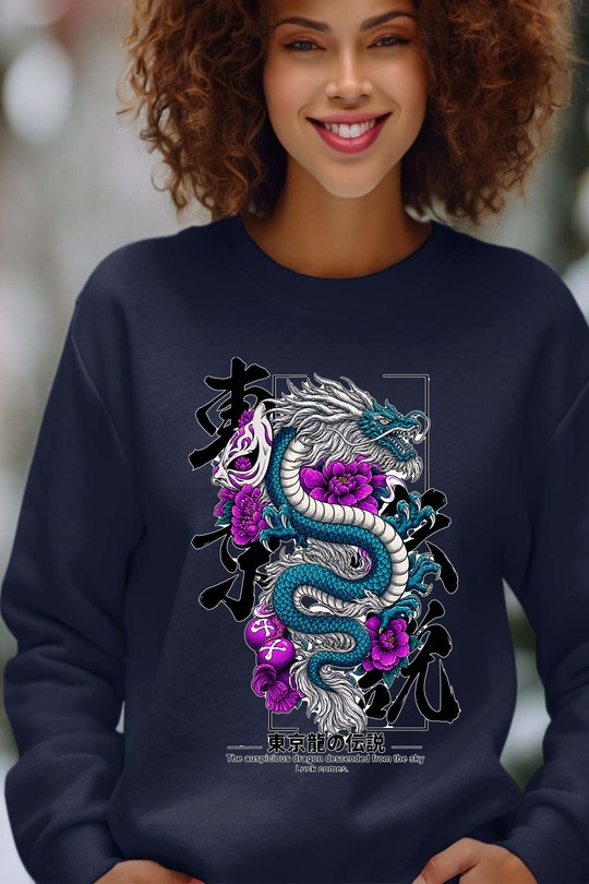 blue dragon warrior - Sweat Col Rond Femme-MARINE