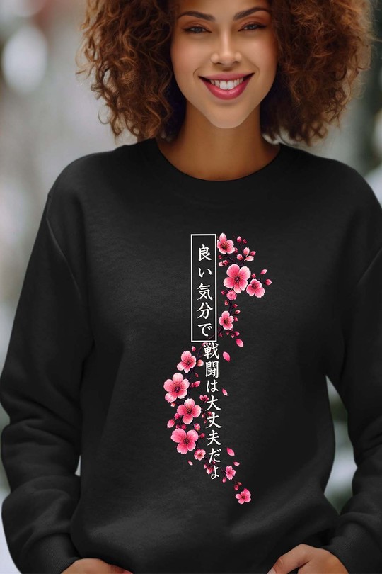 Cherry Blossom Hannya Warrior - Sweat Col Rond Femme-NOIR