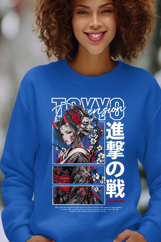 Japanese Crane - Sweat Col Rond Femme-BLEU ROI