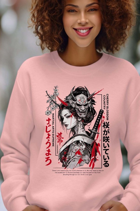 Oni Warrior crane - Sweat Col Rond Femme-ROSE