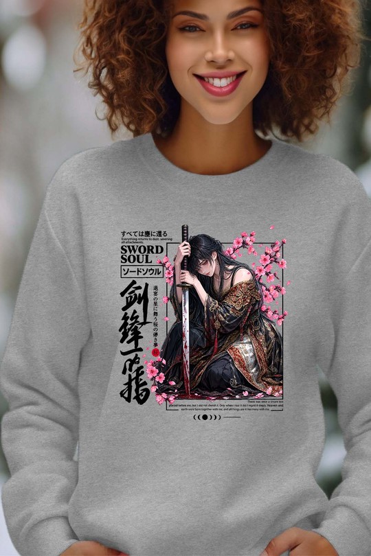 Samurai Sword Warrior - Sweat Col Rond Femme-GRIS
