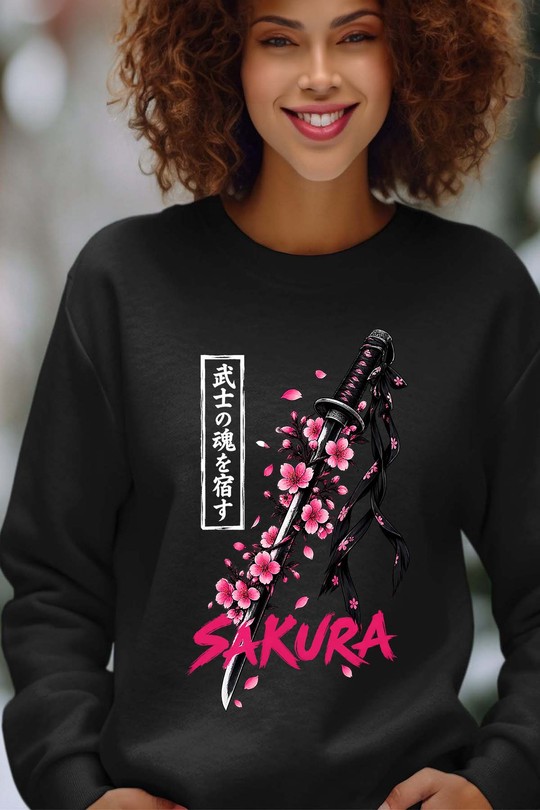 Sword Soul Samurai - Sweat Col Rond Femme-NOIR