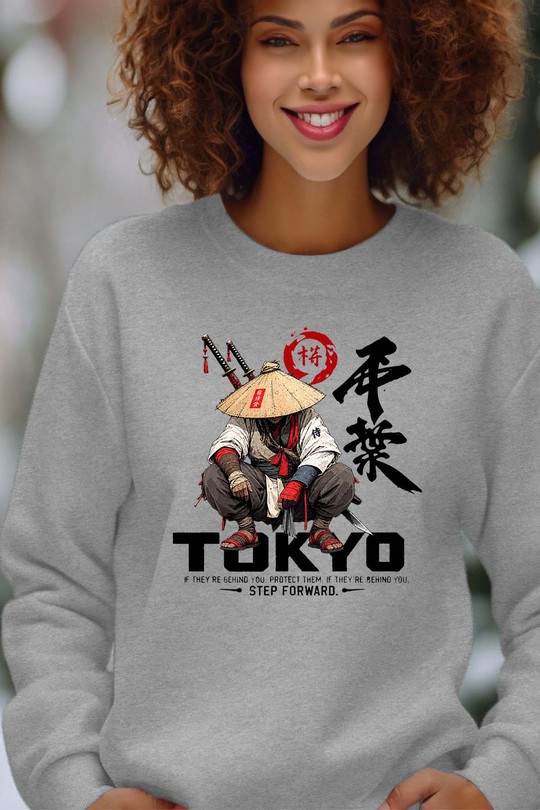 Tokyo Oni Warrior - Sweat Col Rond Femme-GRIS