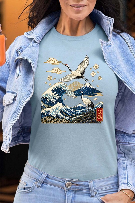 Japanese Mountain Wave - Tshirt Femme - FC-BLEU CIEL