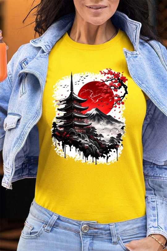 Red Sun sakura - Tshirt Femme - FC-JAUNE