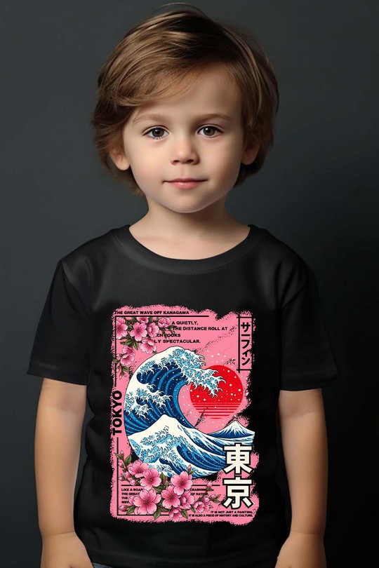 Hokkaido Great Wave - Tshirt Garçon-NOIR