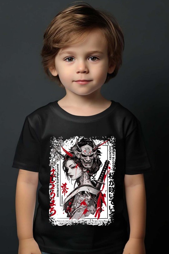 Oni Warrior crane - Tshirt Garçon-NOIR