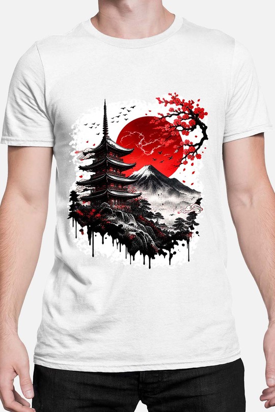 Red Sun sakura - Tshirt Homme-BLANC