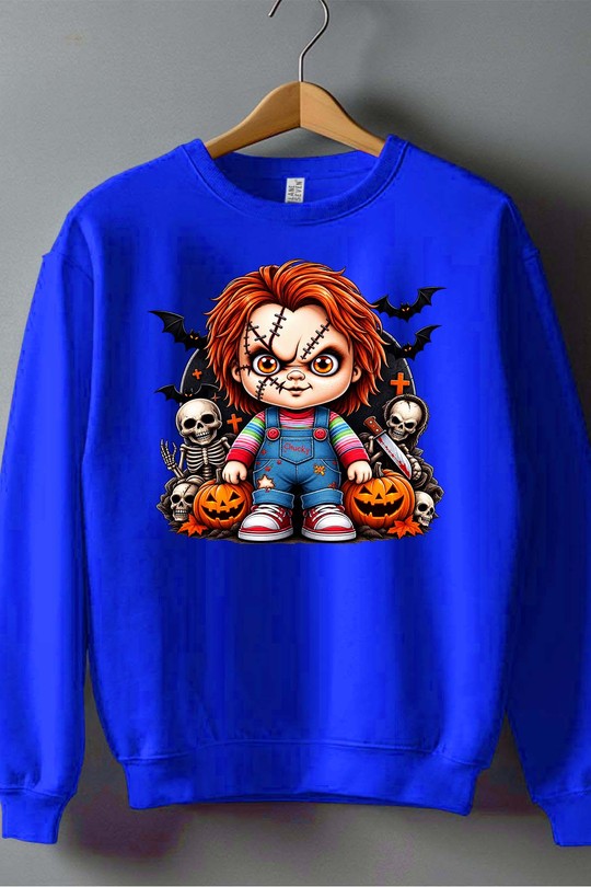 chuky halloween - Sweat Col Rond Homme-BLEU ROI