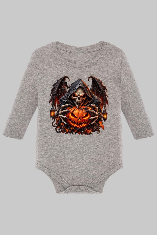 skull fire halloween - Body Manche longue bébé-GRIS
