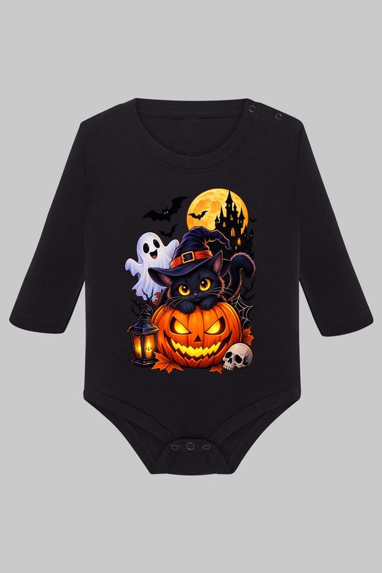 spoky cat halloween - Body Manche longue bébé-NOIR