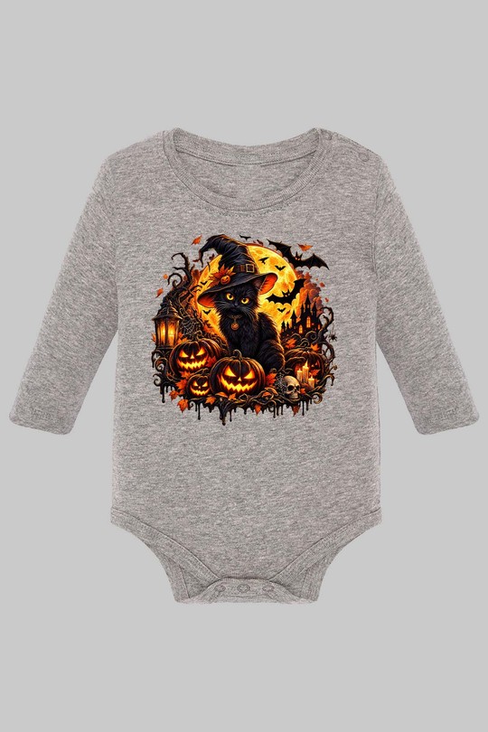 witch cat halloween - Body Manche longue bébé-GRIS