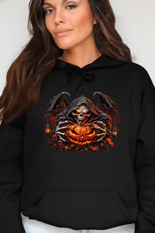 skull fire halloween - Sweat Capuche Femme-NOIR