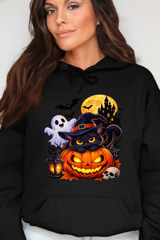 spoky cat halloween - Sweat Capuche Femme-NOIR