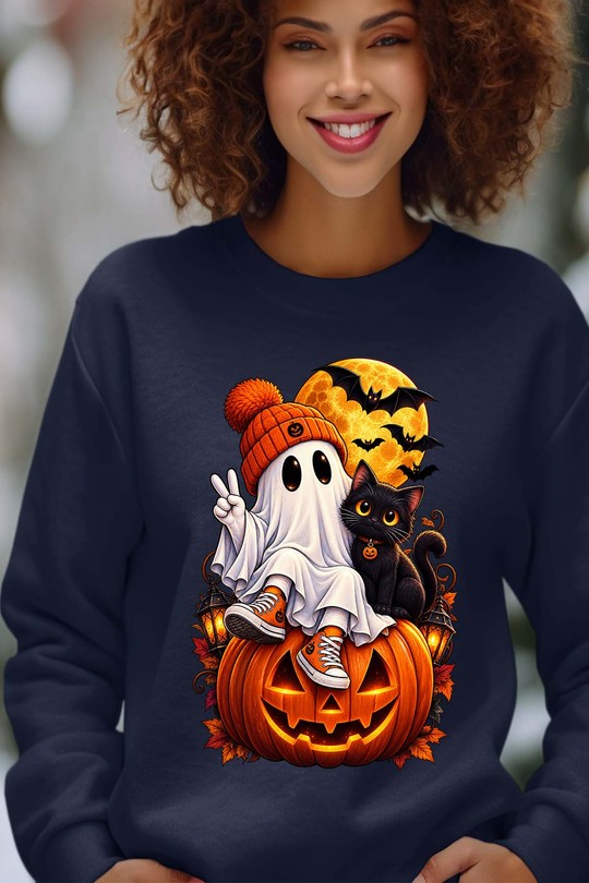 amis spooky halloween - Sweat Col Rond Femme-MARINE