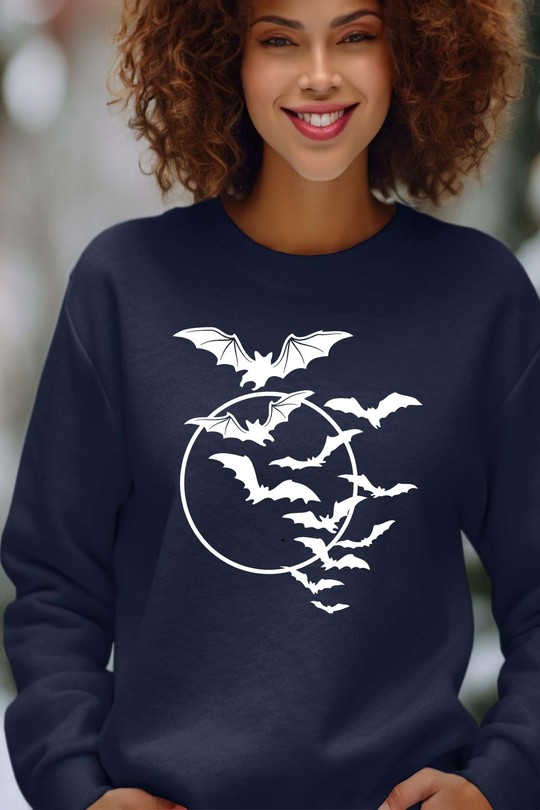bat moon halloween - Sweat Col Rond Femme-MARINE