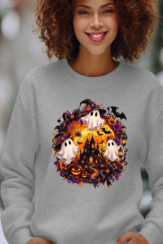 boo ghost halloween - Sweat Col Rond Femme-GRIS