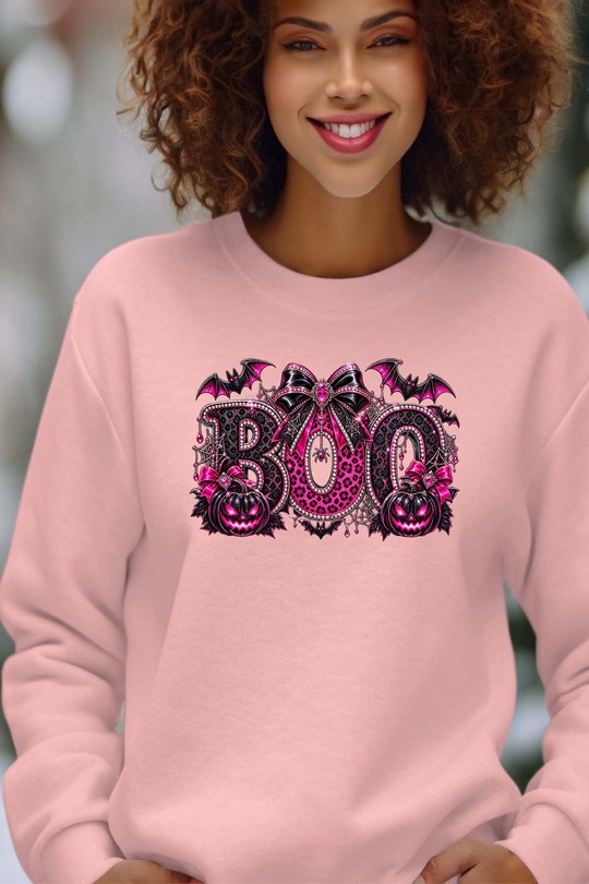 glitter boo halloween - Sweat Col Rond Femme-ROSE