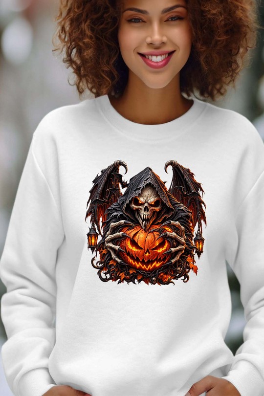 skull fire halloween - Sweat Col Rond Femme-BLANC