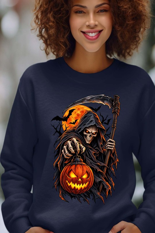 skull light halloween - Sweat Col Rond Femme-MARINE