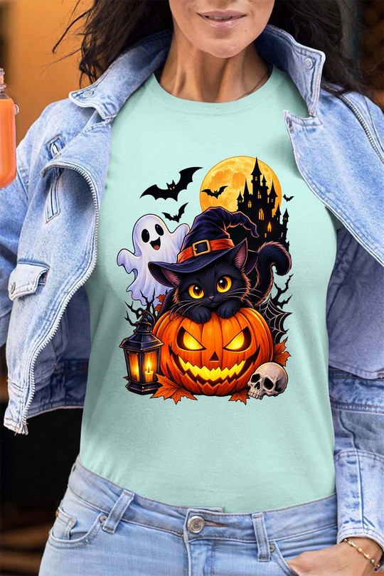 spoky cat halloween - Tshirt Femme - FC-VERT D'EAU