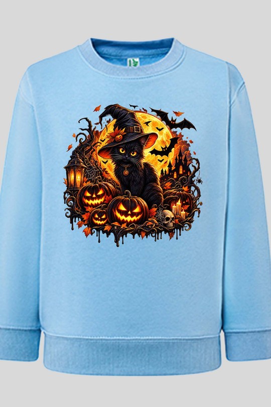 witch cat halloween - Sweat Col Rond Garçon-BLEU CIEL