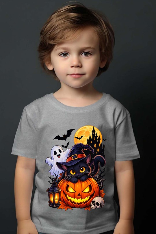 spoky cat halloween - Tshirt Garçon-GRIS