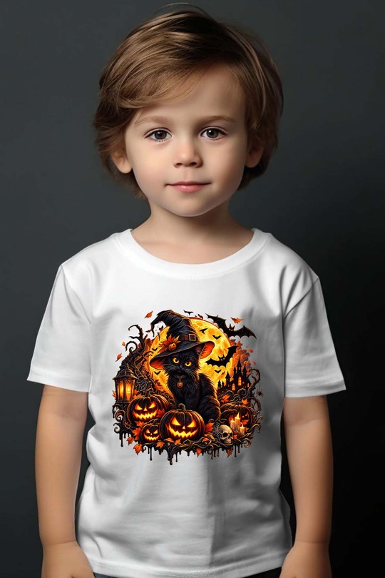 witch cat halloween - Tshirt Garçon-BLANC