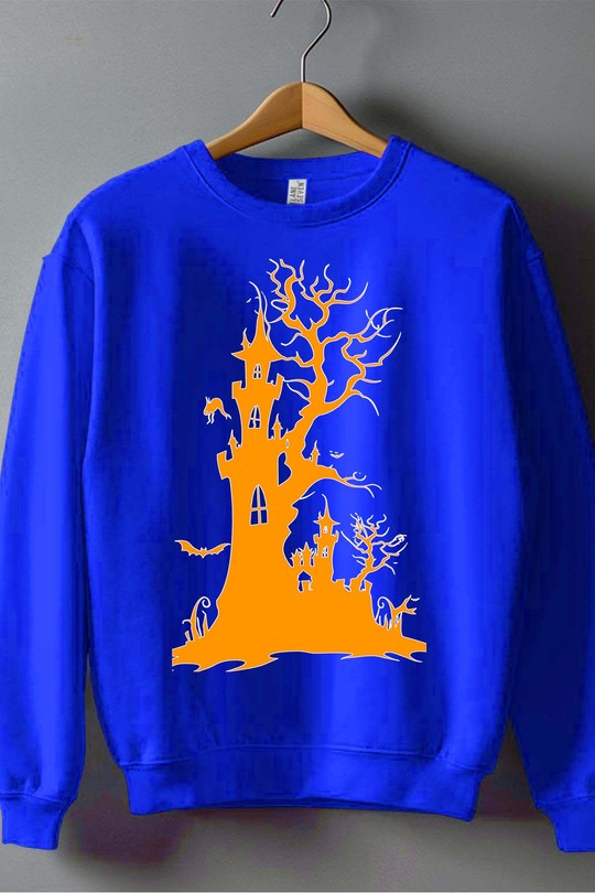 halloween tree - Sweat Col Rond Homme-BLEU ROI