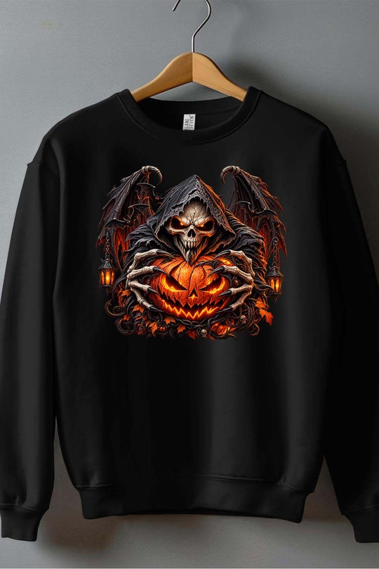 skull fire halloween - Sweat Col Rond Homme-NOIR