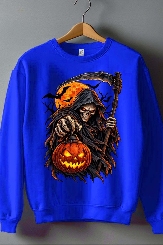 skull light halloween - Sweat Col Rond Homme-BLEU ROI