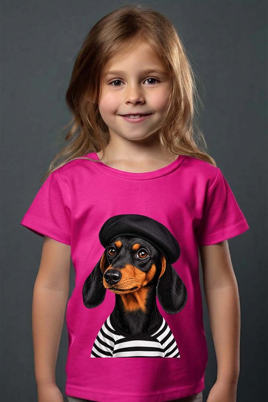 dog black fashion - Tshirt Fille-FUCHSIA