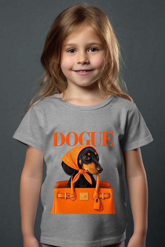 dogue orange fashion - Tshirt Fille-GRIS