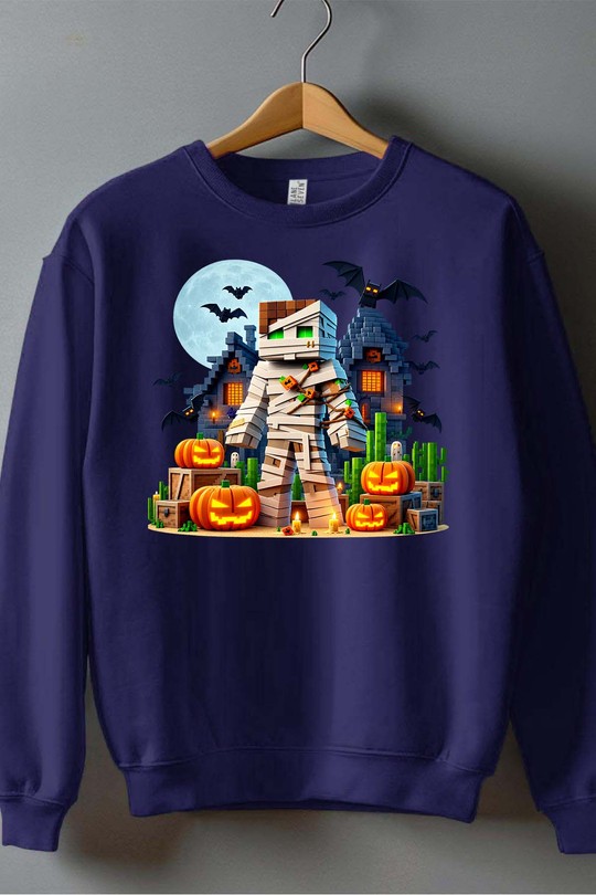 halloween minecraft - Sweat Col Rond Homme-MARINE