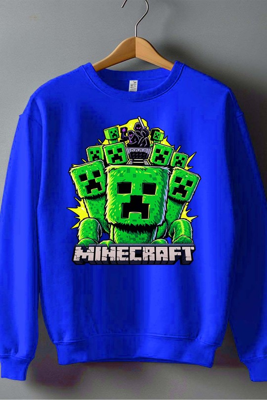 minecrat criber halloween - Sweat Col Rond Homme-BLEU ROI
