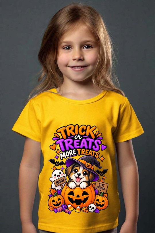 trick dog halloween - Tshirt Fille-JAUNE