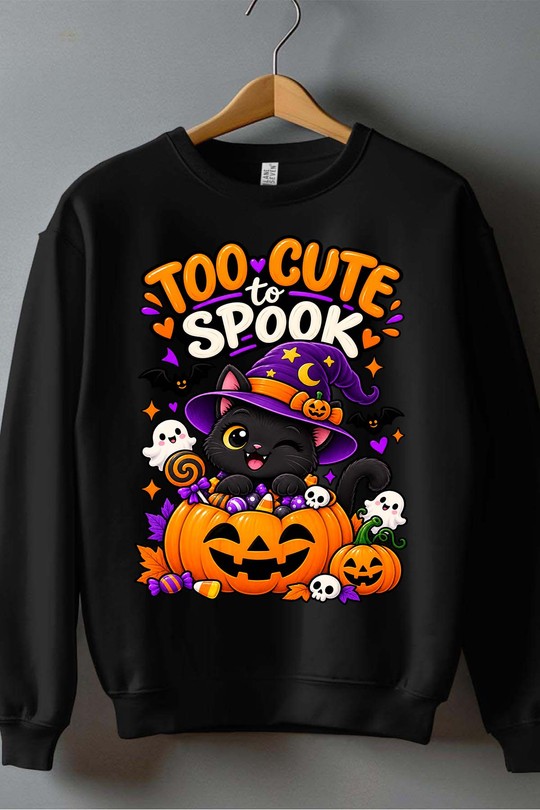 trick cat halloween - Sweat Col Rond Homme-NOIR