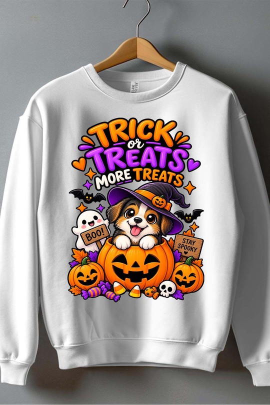 trick dog halloween - Sweat Col Rond Homme-BLANC