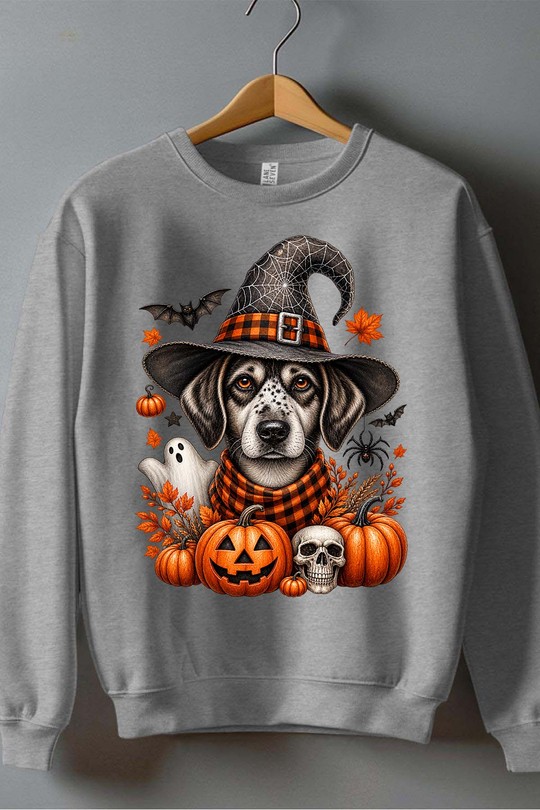 witch dog - Sweat Col Rond Homme-GRIS
