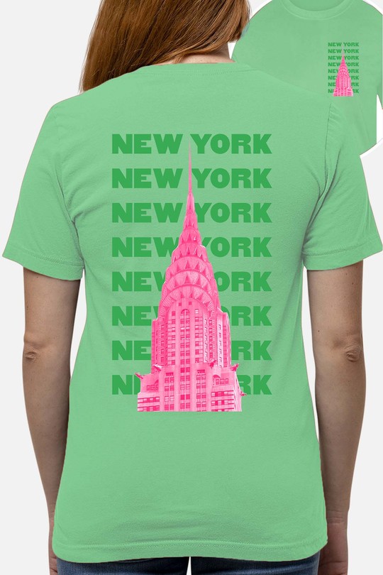 Multi newyork TXT - Tshirt Femme AR CR - FC-VERT D'EAU