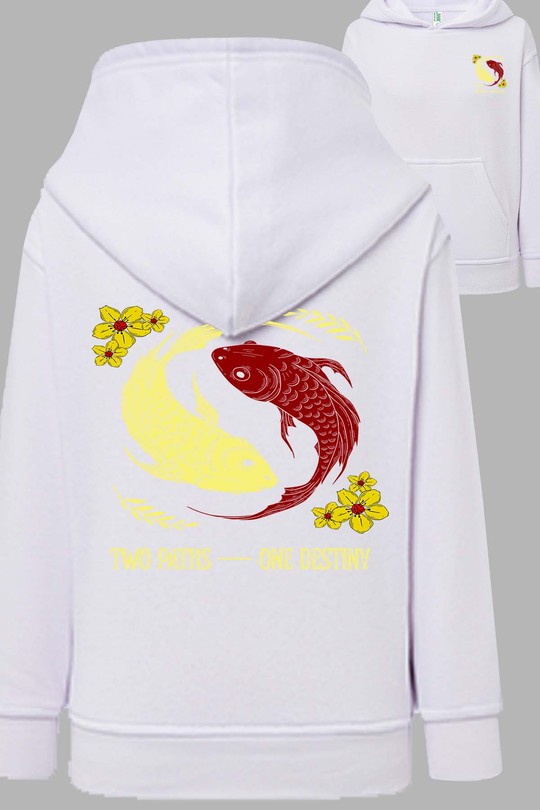 Red and White Creative Illustrated Koi Fish - Sweat Capuche Femme AR CR-BLANC