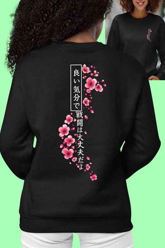 Cherry Blossom Hannya Warrior - Sweat Col Rond Femme AR CR-NOIR