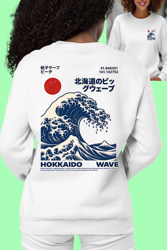 Hokkaido Wave - Sweat Col Rond Femme AR CR-BLANC
