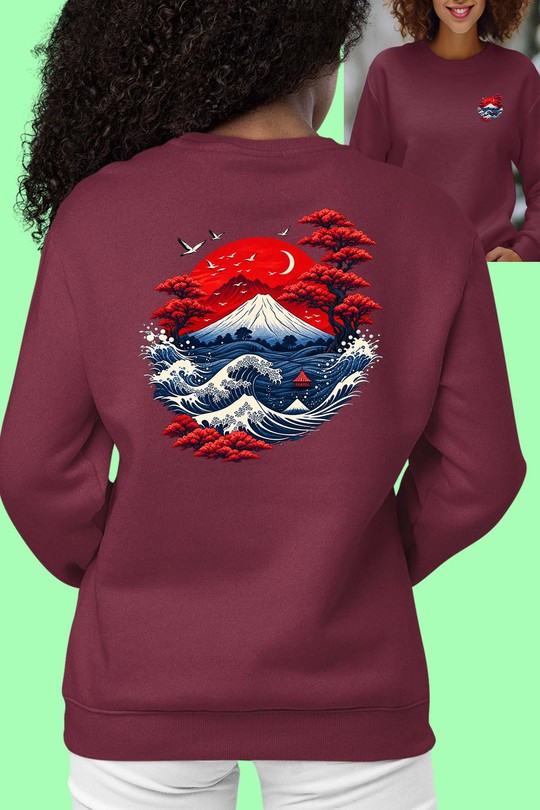japan fuji - Sweat Col Rond Femme AR CR-BORDEAUX