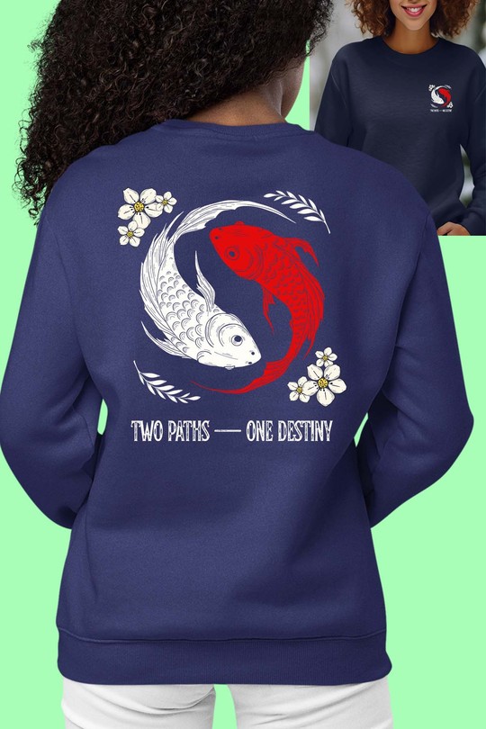 Red and White Creative Illustrated Koi Fish - Sweat Col Rond Femme AR CR-MARINE