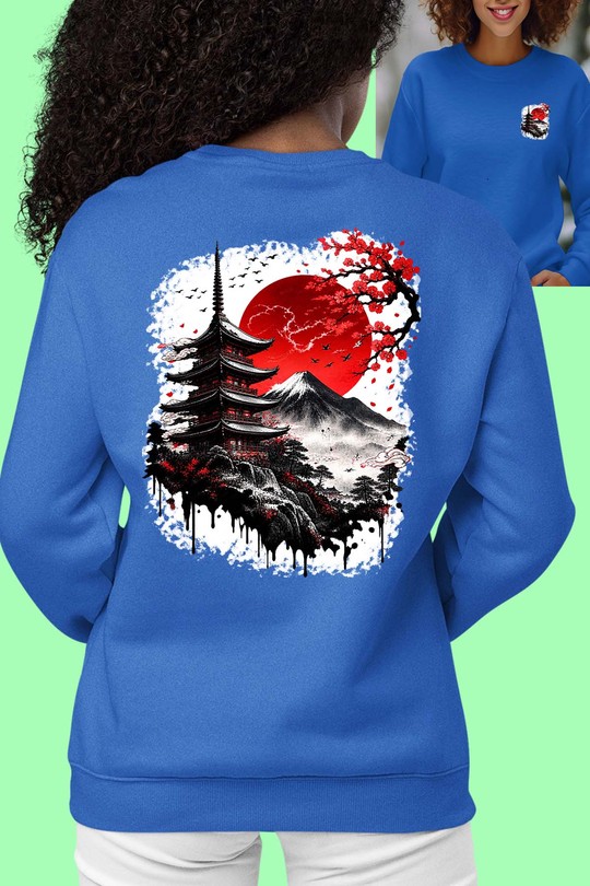 Red Sun sakura - Sweat Col Rond Femme AR CR-BLEU ROI