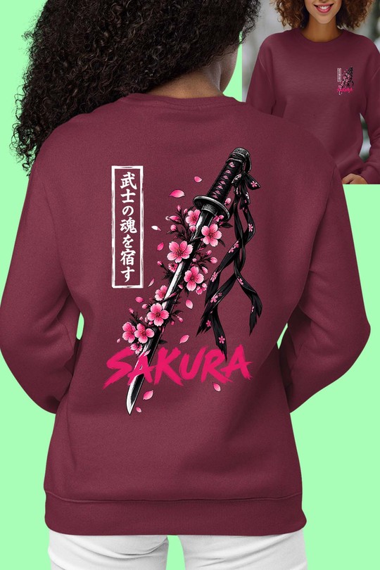 Sword Soul Samurai - Sweat Col Rond Femme AR CR-BORDEAUX